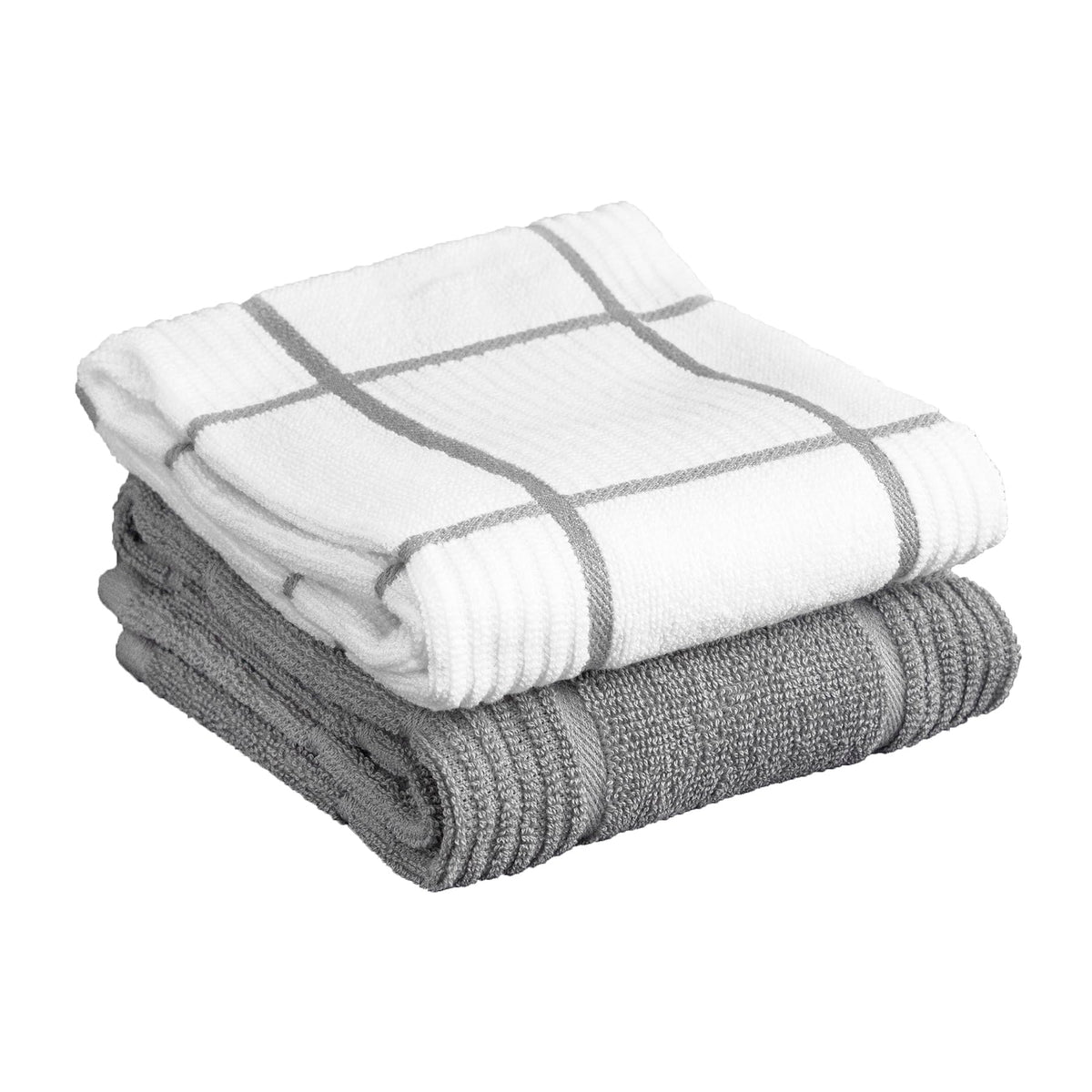 T-fal Solid & Checked Parquet Kitchen Towels: Highly Absorbent, Super Soft Long Lasting - 100% Cotton, 16"x26" Dish Towels for Cleaning & Drying Dishes, Pans, Glassware, or Countertops, (2-Pack), Gray