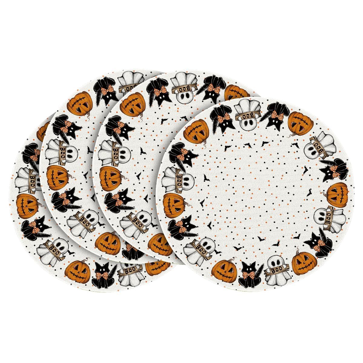 Artoid Mode Ghost Cat Halloween Round Placemats Set of 4-14 Inch