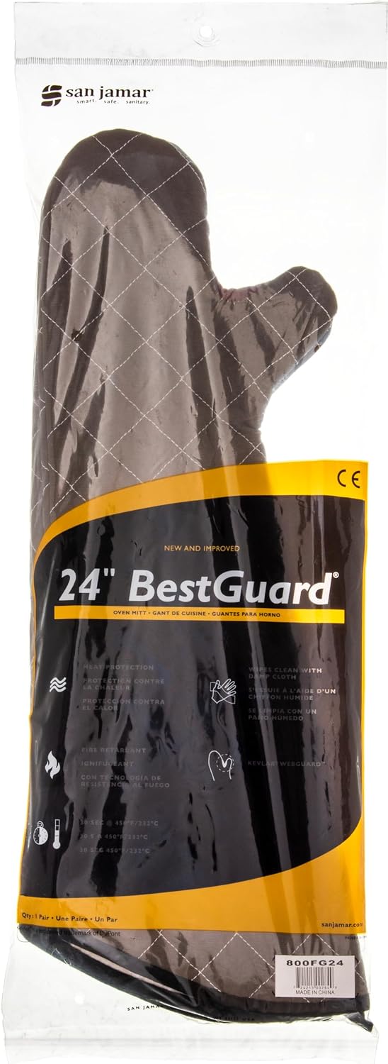 San Jamar 800FG24 BestGuard Commercial Heat Protection Up to 450° F Oven Mitts (Pair), 24" Length, Tan, 1 Count (Pack of 1)