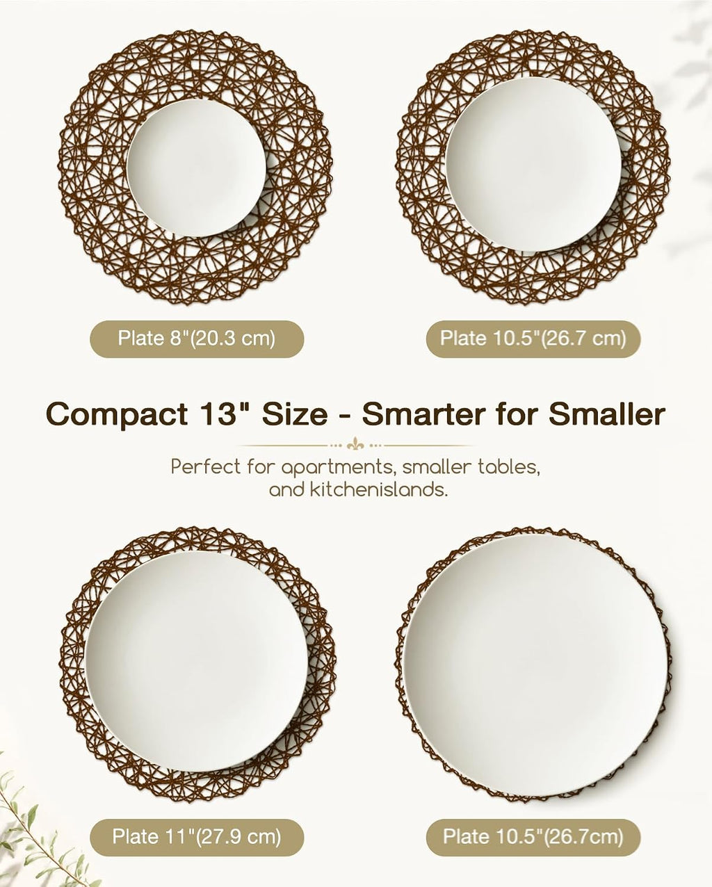 AHHFSMEI Paper Braided Round Placemats Set of 8 Natural Non-Slip Heat Resistant Table Mats for Dining Tables Woven Indoor & Outdoor Place mats(Coffee,8)