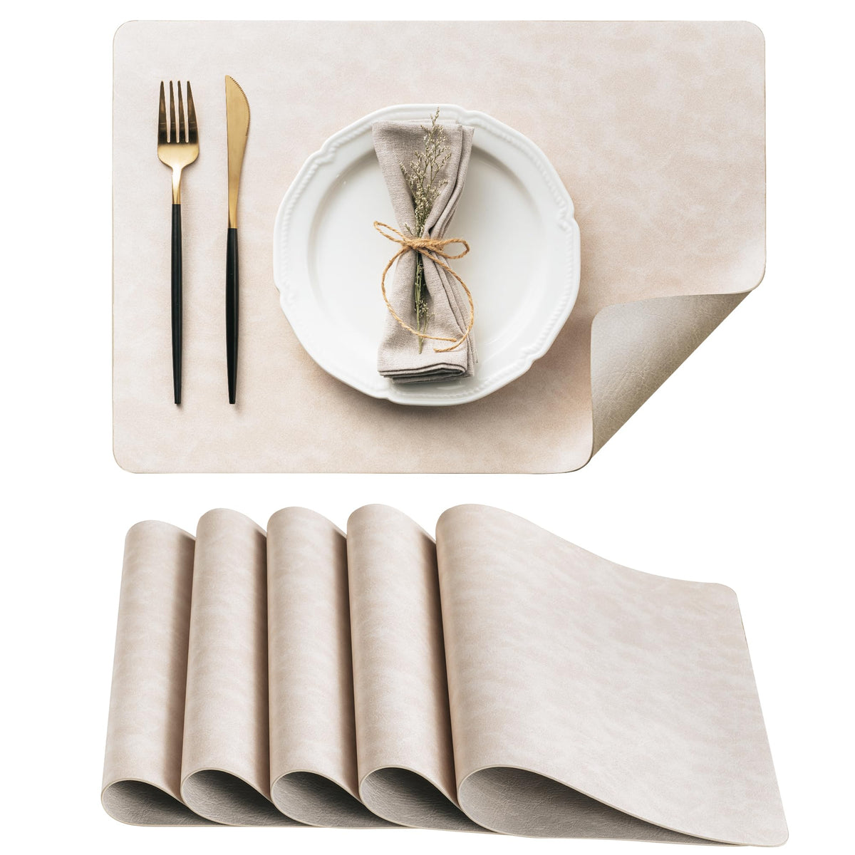 DOLOPL Placemats Set of 6, Reversible Dual-Color Faux Leather Place Mats