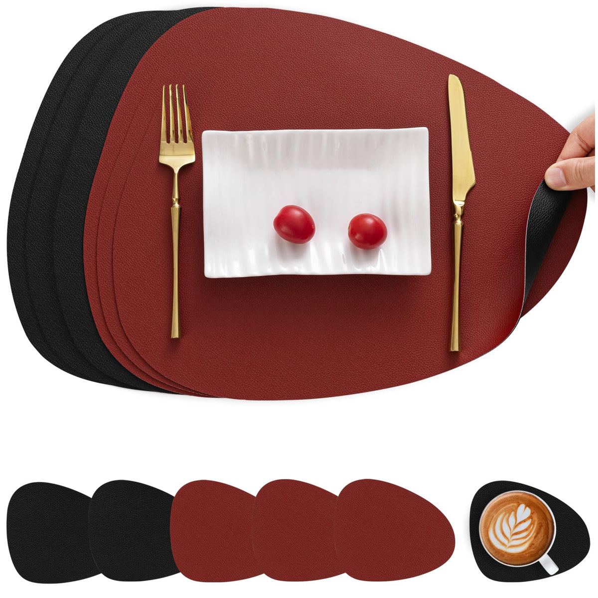 Myir JUN Placemats Set of 4 Faux Leather Placemats with Coasters