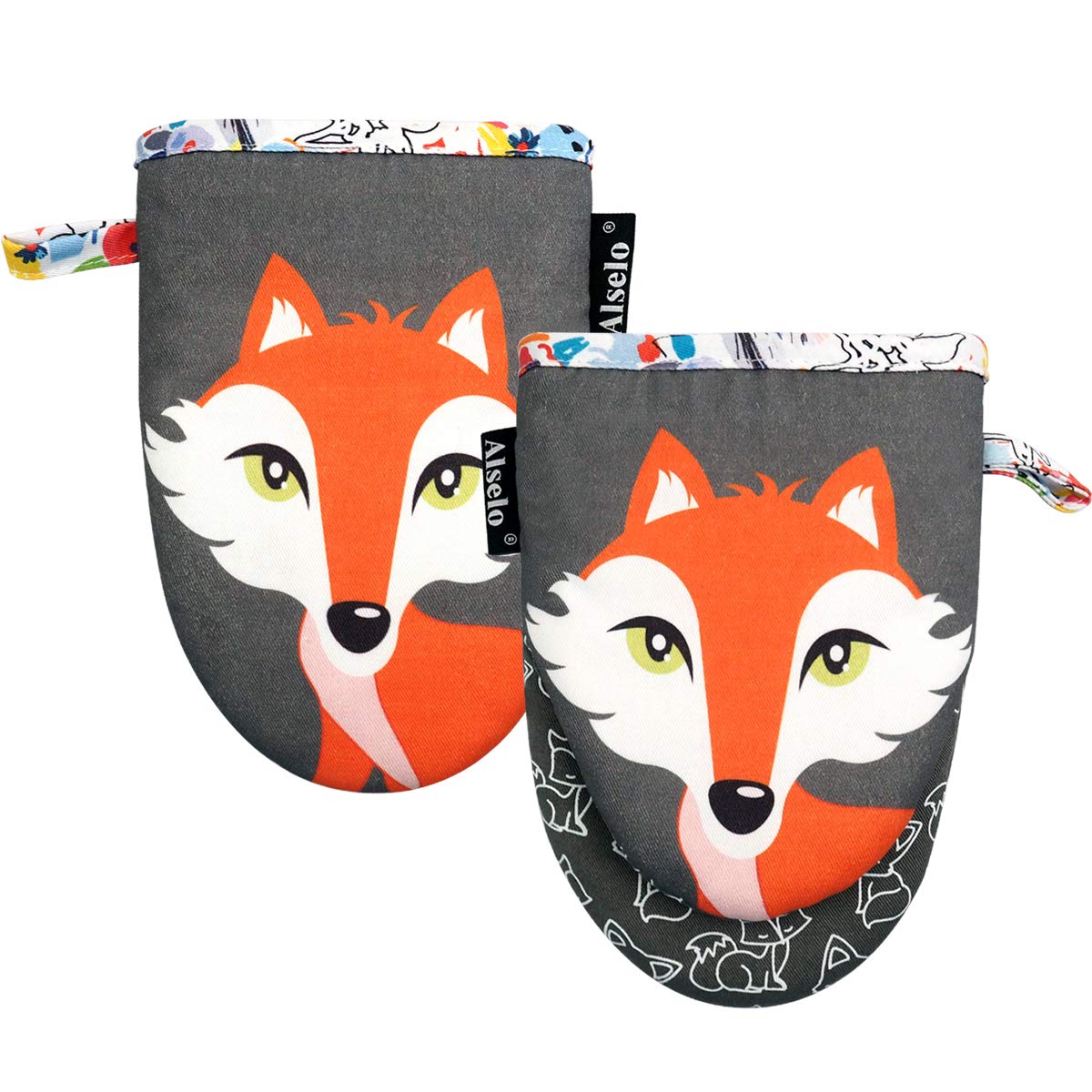 Alselo Oven Mitts 1 Pair, Silicone Printed Kitchen Mittens,7"x13.5"