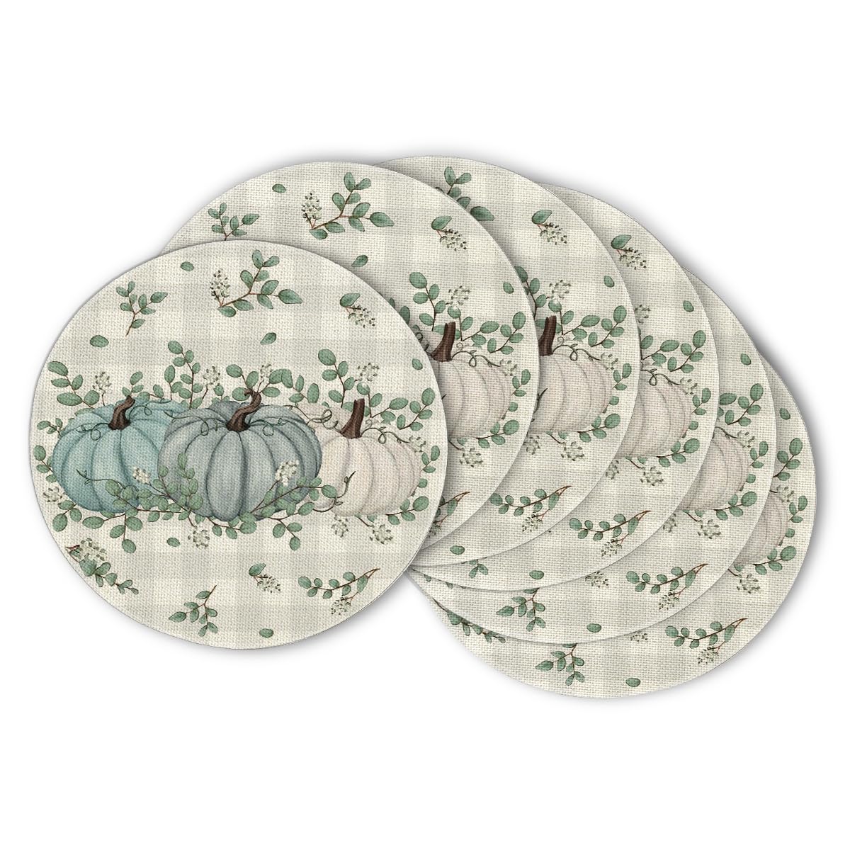 Artoid Mode Pumpkins Eucalyptus Leaves Fall Placemats Set of 4, 12x18 Inch Autumn Thanksgiving Harvest Vintage Table Mat for Party Dining Decoration
