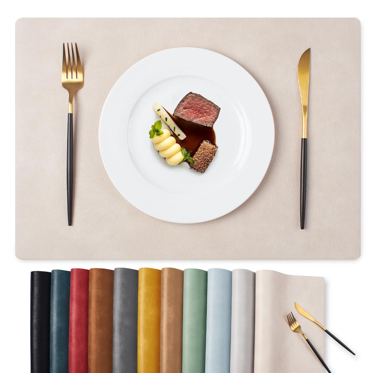 MOSAYT Vinyl Faux Leather Placemats, Set of 8, Reddish Brown