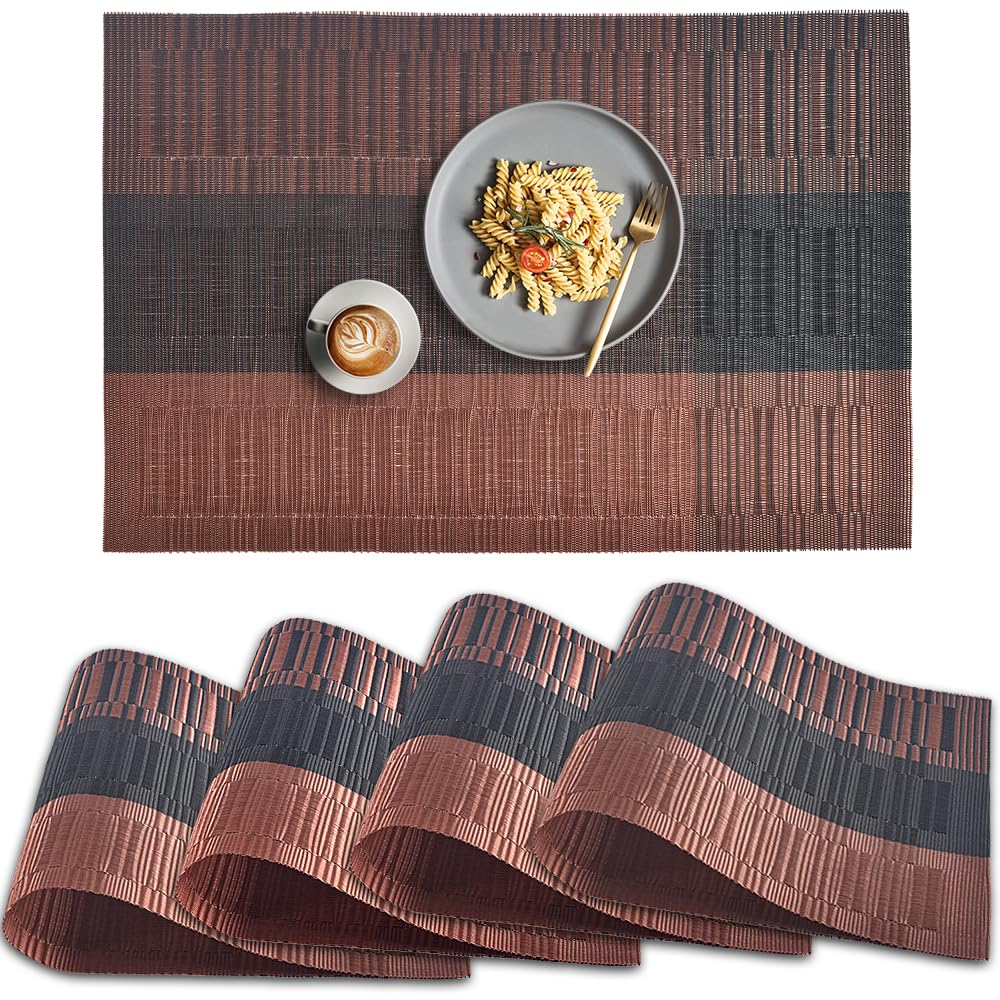 homEdge PVC Placemat, 4 PCS of Non-Slip Heat Resistant Place Mats, Washable Vinyl Placemats, Set of 4 – Red