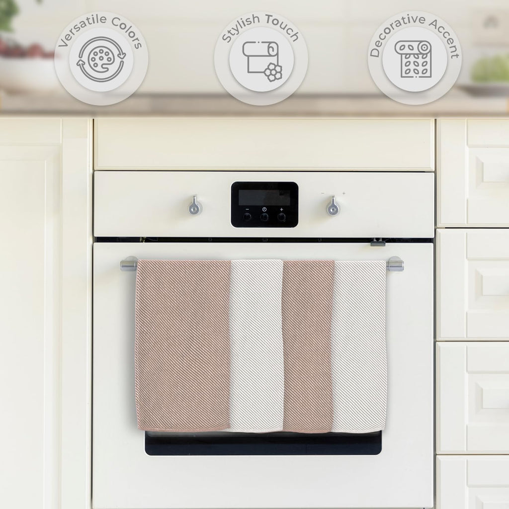 Ossano Kitchen Towels Set - 4 Pack, (20" x 30") - Boho & Decorative - Versatile as, Dish Towels for Drying Dishes, Drying Towels, Flour Sack Towel, Kitchen Cloths, Beige and Ecru
