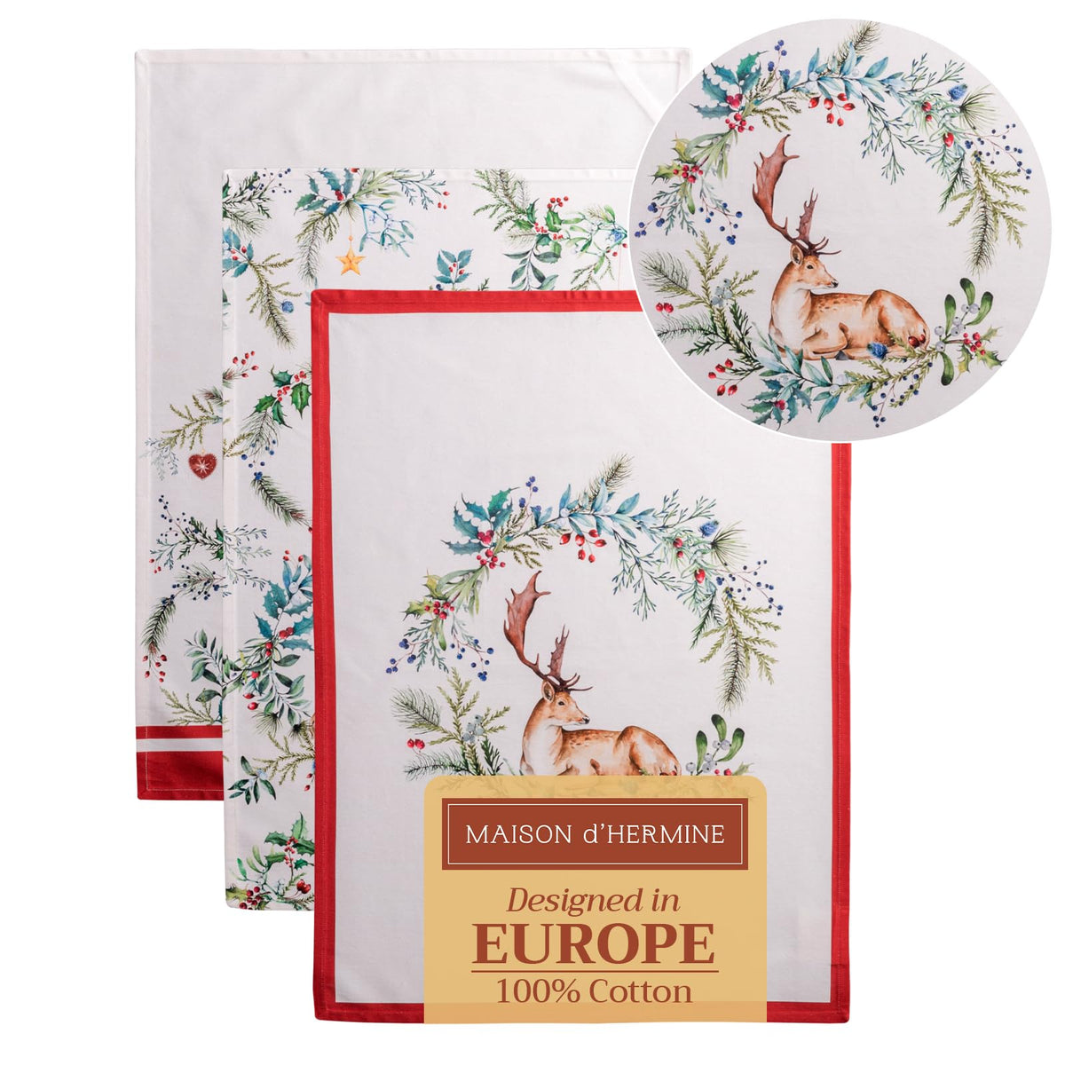 Maison d' Hermine Kitchen Towels Set of 3 Reusable 100% Cotton 27.50" x 20"