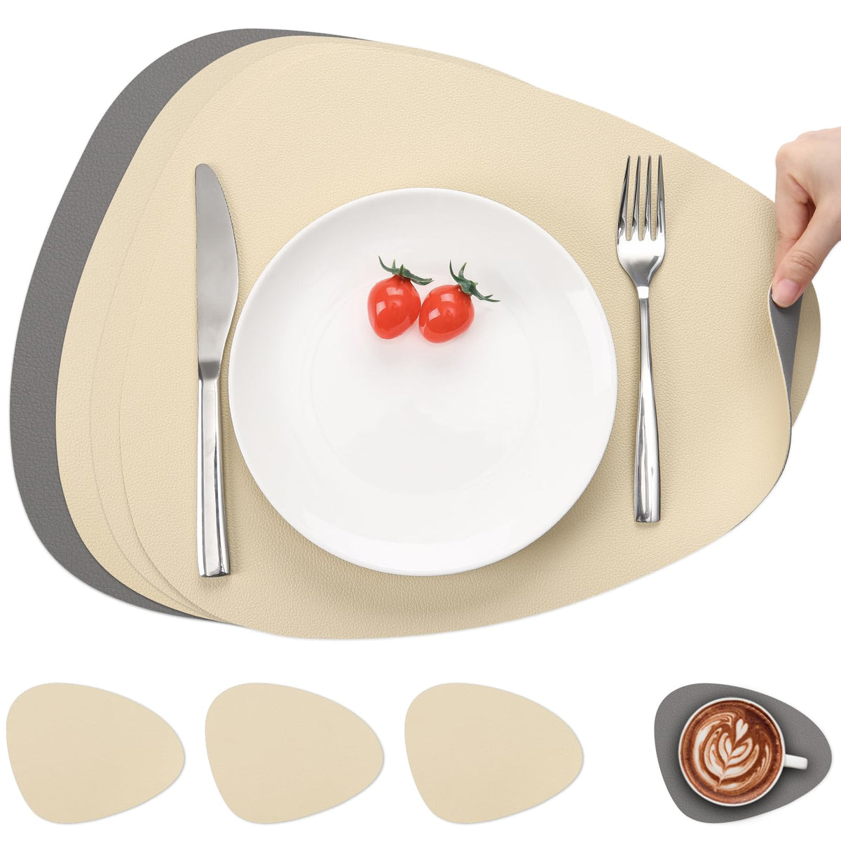 Myir JUN Placemats Set of 4 Faux Leather Placemats with Coasters
