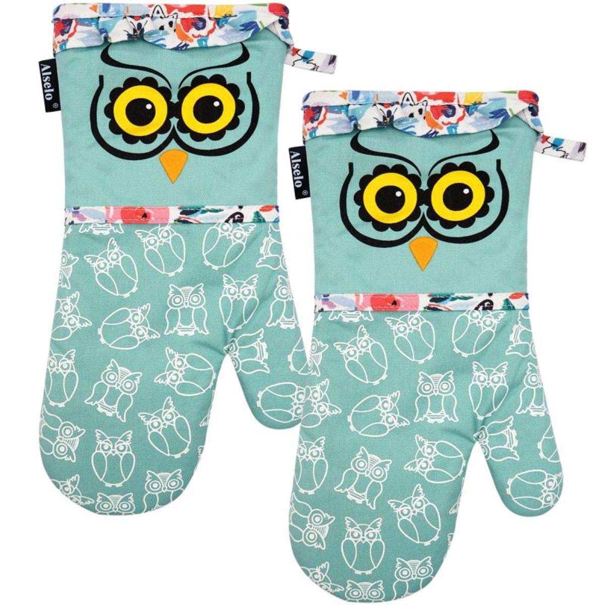 Alselo Oven Mitts 1 Pair, Silicone Printed Kitchen Mittens,7"x13.5"