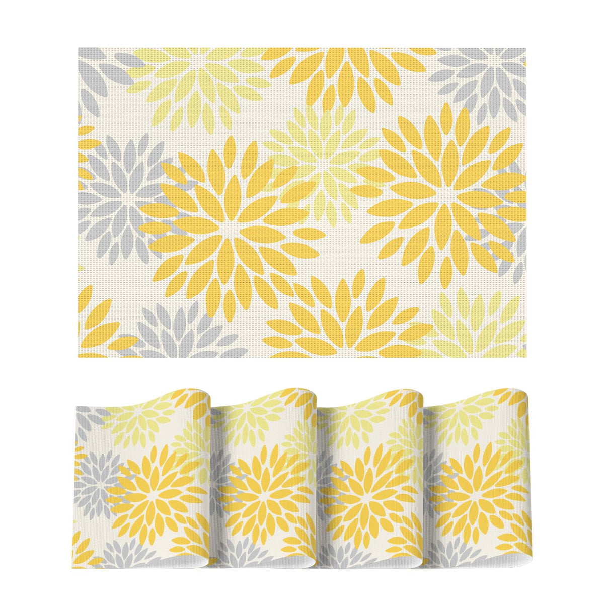 Artoid Mode Floral Vinyl Placemats Set of 4, 12x18 Inch Thanksgiving Washable Non-Slip Plastic Vinyl Place Mats for Party Kitchen Dining Decor, Olive Green