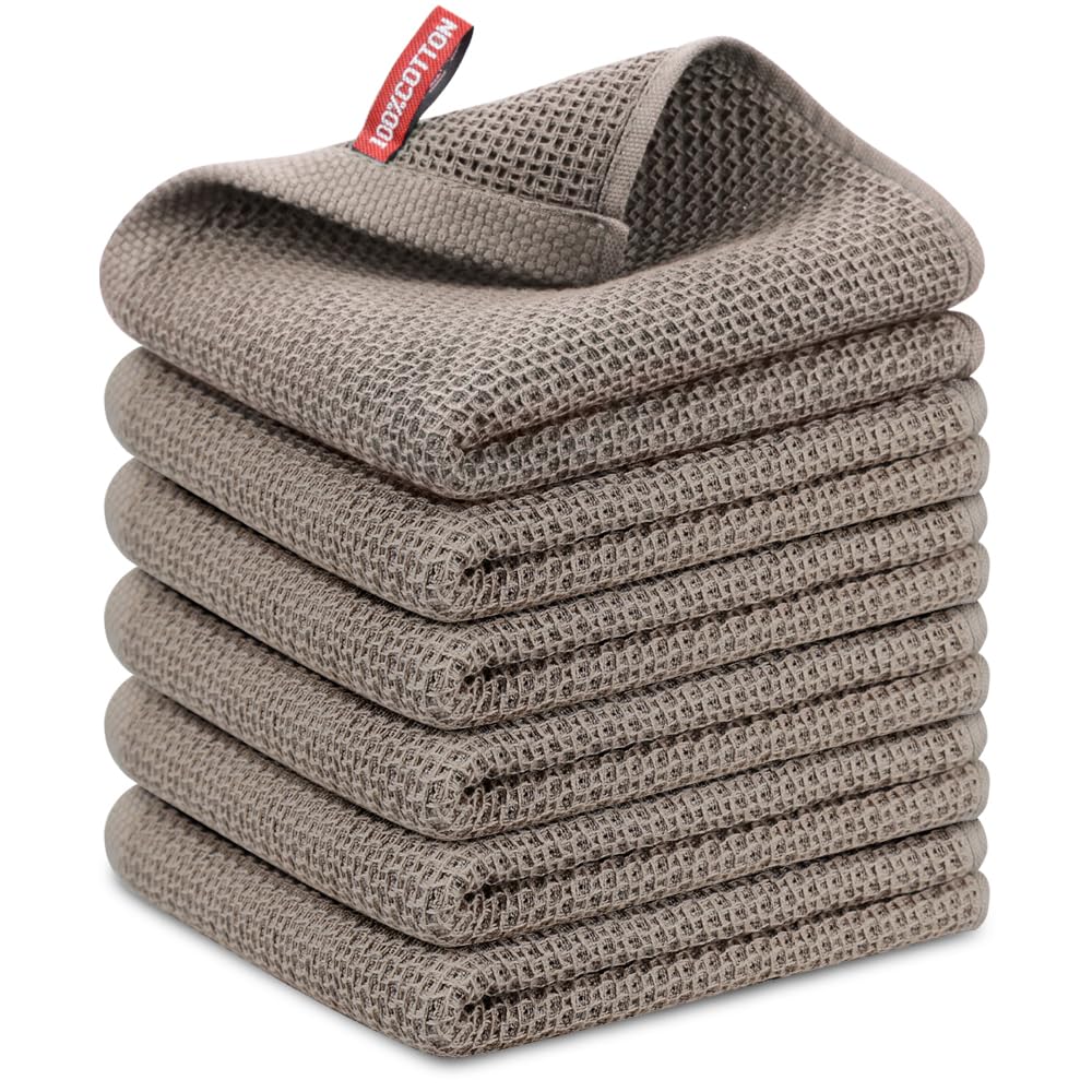 Nialnant 6 Pack Kitchen Towels and Dishcloths Sets,100% Cotton Soft Absorbent Quick Drying Dish Towels for Kitchen,Washing Dishes,12x12 Inches, Multi Color
