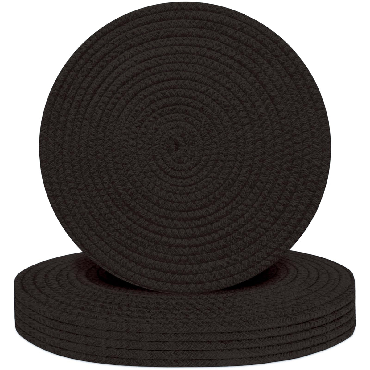 Round Placemats Set of 6, Cotton Rope Woven Table Mats, Hot Pads for Kitchen, Non Slip Heat Resistant Place Mats, 13 Inches Braided Placemat for Farmhouse Decor and Kitchen Table Decor (Brown)
