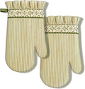 AnyDesign 2Pcs Vintage Stripe Greenery Oven Mitts, Beige Extended Short