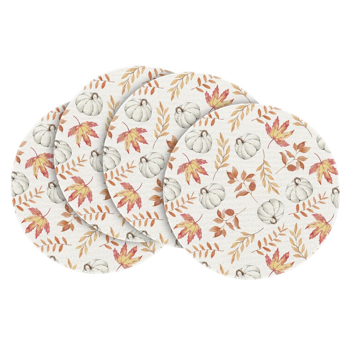 Artoid Mode Orange Pumpkins Fall Maple Leaves Round Fall Placemats Set of 4, 14 Inch Seasonal Autumn Round Table Mats for Dining Decoration