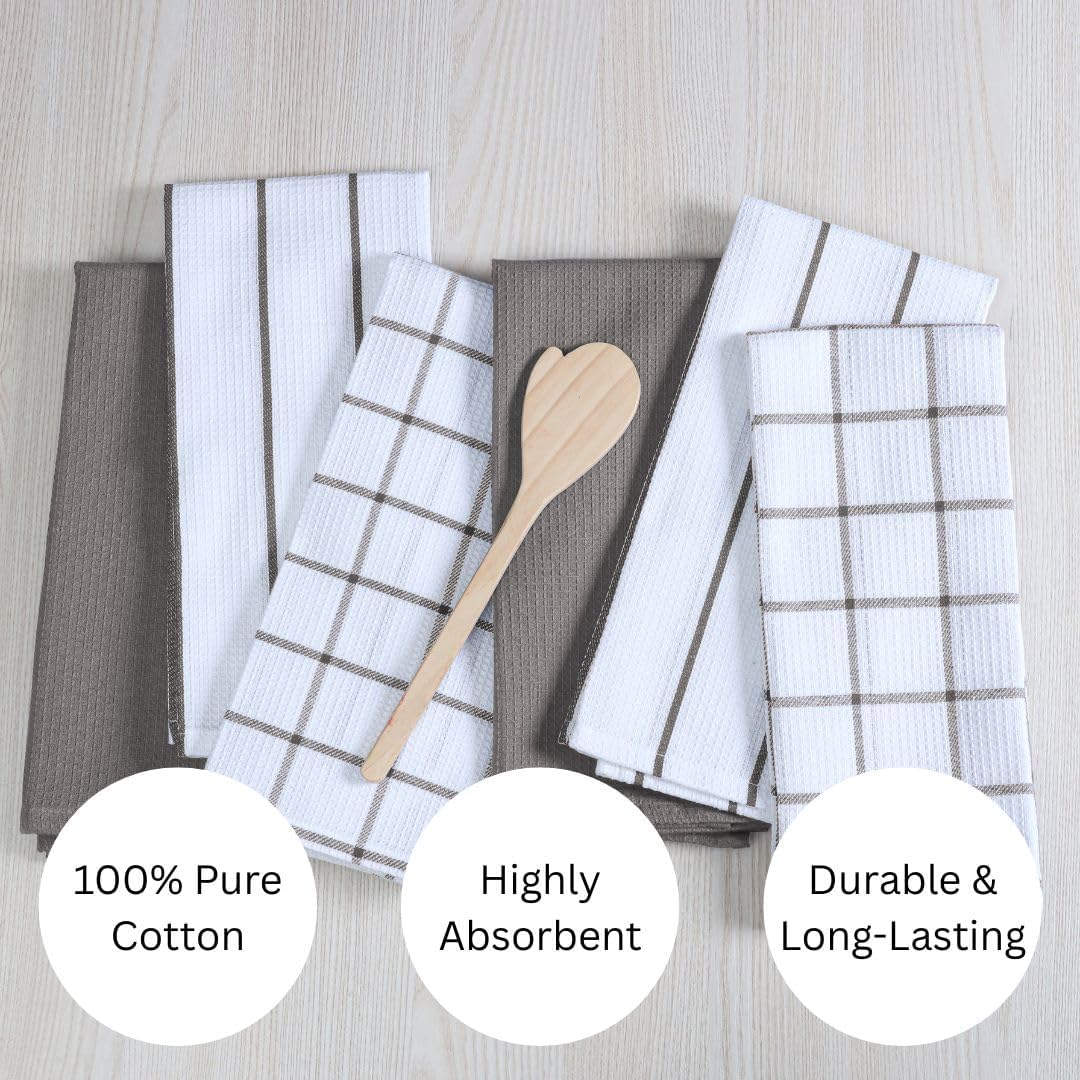 Assorted Waffle Kitchen Towels Set of 6-100% Cotton Dish Cloths Towels with Hanging Loop - Soft, Absorbent & Washable for Kitchen Use - Quick Drying Dish Towels 16x26 Inch Grey