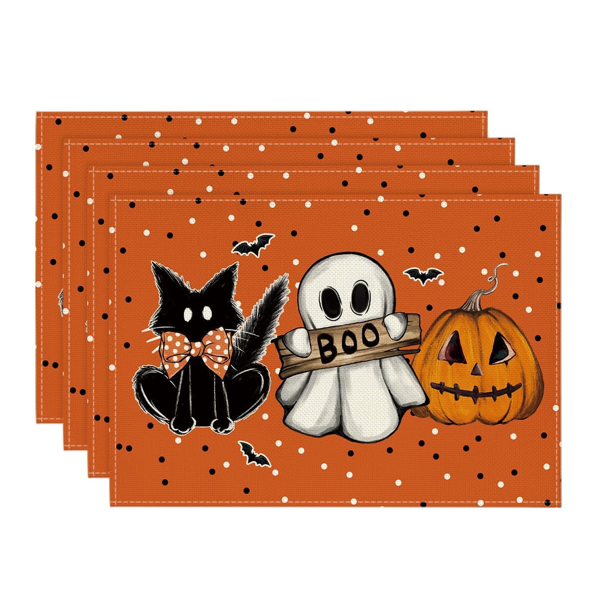 Artoid Mode Ghost Cat Halloween Round Placemats Set of 4-14 Inch