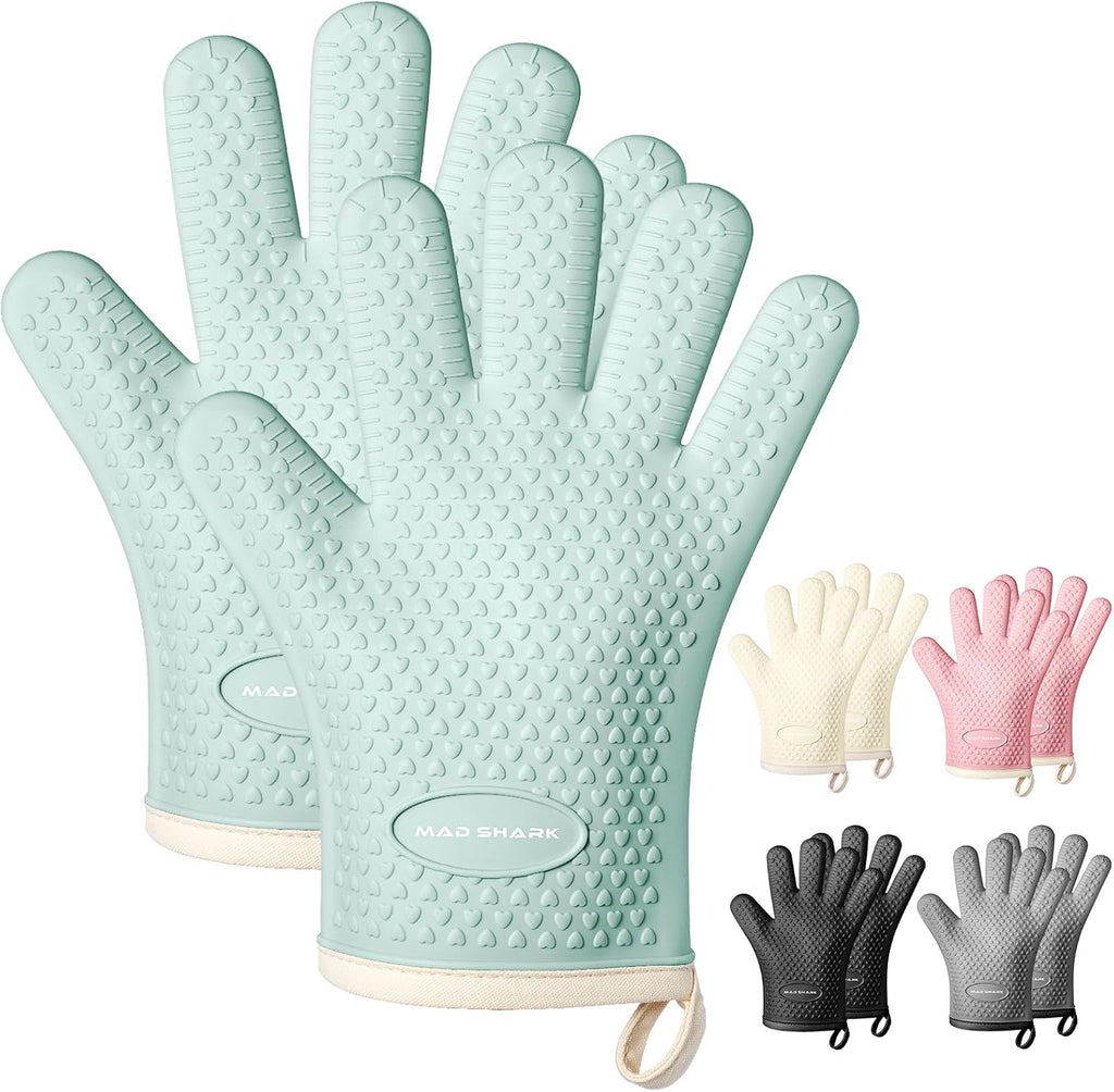 MAD SHARK Silicone Oven Mitts with Fingers Heat Resistant 450°F in Kitchen