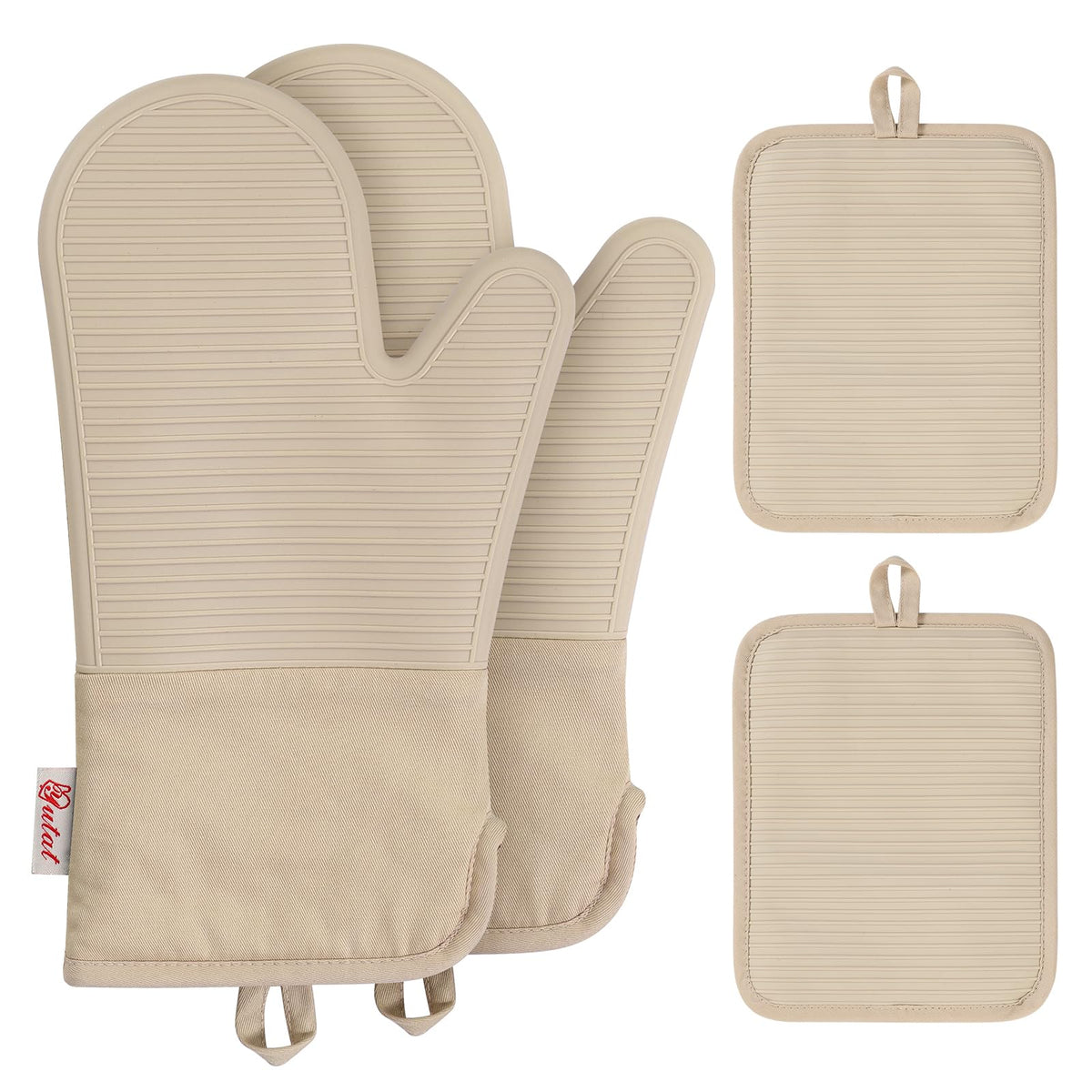 YUTAT Silicone Oven Mitts,High Heat Resistant Up to 500 Degrees,Waterproof Cooking Gloves with Soft Polyester Filling,Kitchen Potholder Set - Perfect for BBQ,Baking and Cooking,Pink,2 Pcs Set