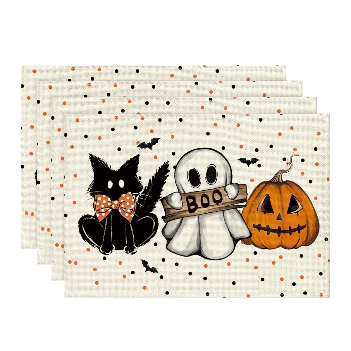 Artoid Mode Ghost Cat Halloween Round Placemats Set of 4-14 Inch