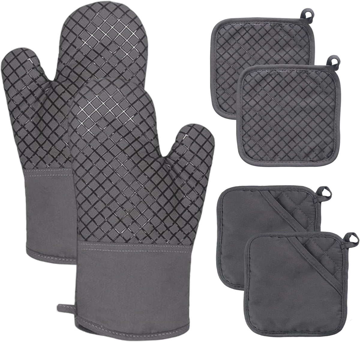 4 Pcs Oven Mitts and Pot Holders,500°F High Heat Resistant Kitchen Oven Mitts with Pot Holders,Long Oven Mitts with Recycled Cotton Infill and Silicone Non-Slip Surface for Baking and Cooking(Grey)