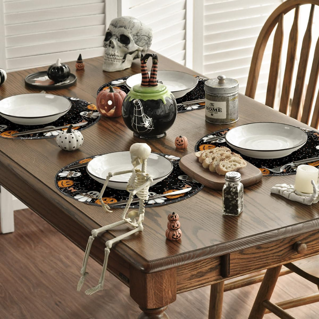 Artoid Mode Ghost Cat Halloween Round Placemats Set of 4-14 Inch