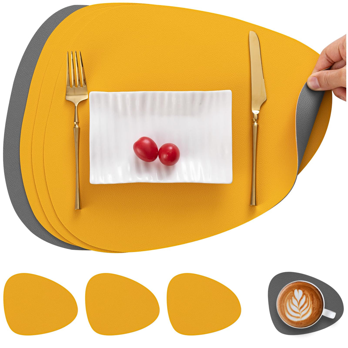 Myir JUN Placemats Set of 4 Faux Leather Placemats with Coasters