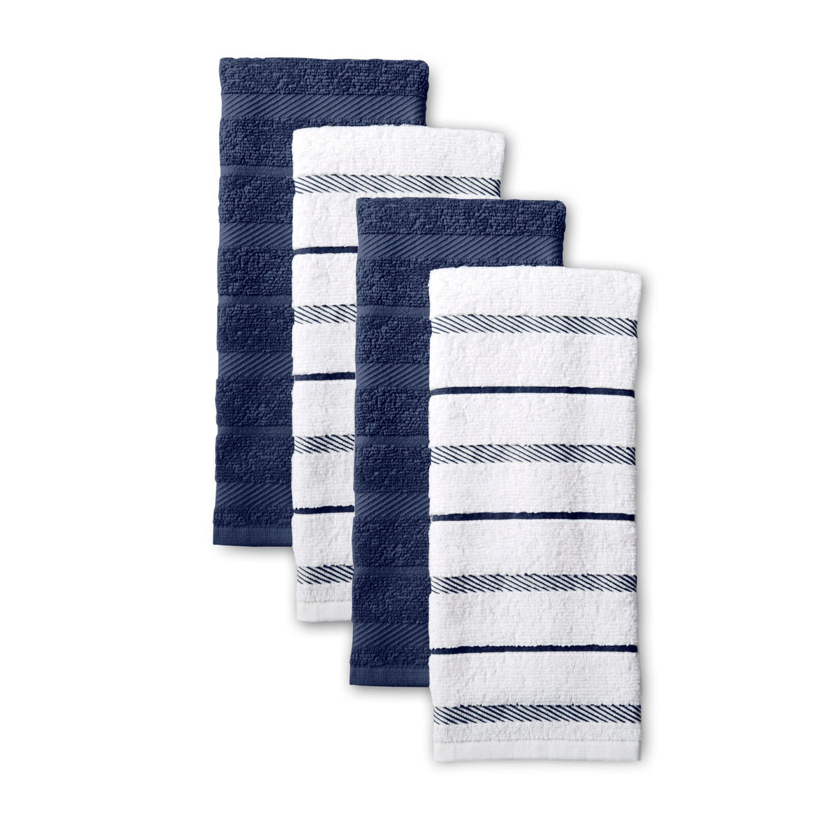 KitchenAid Albany Kitchen Towel 4-Pack Set, Blue Velvet/White, 16"x26"