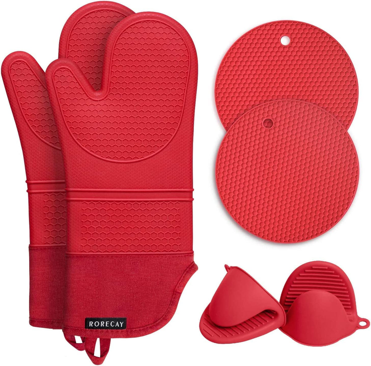 RORECAY Silicone Oven Mitts and Pot Holders Sets, Gloves for Kitchen, Beige