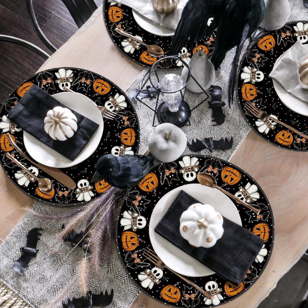 Artoid Mode Ghost Cat Halloween Round Placemats Set of 4-14 Inch