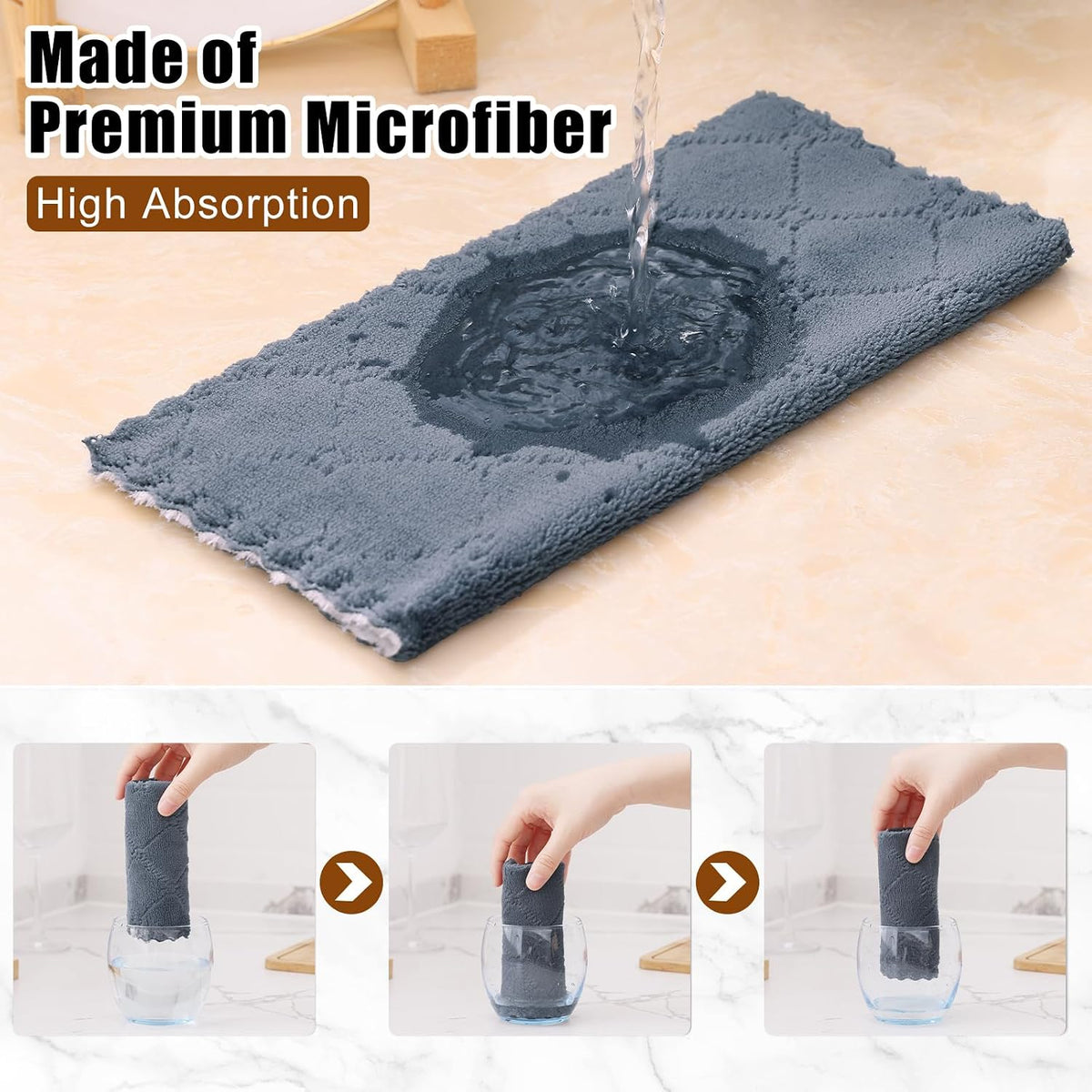 Mordimy 12 Pack Soft and Absorbent Kitchen Cloths, Dark Grey & White