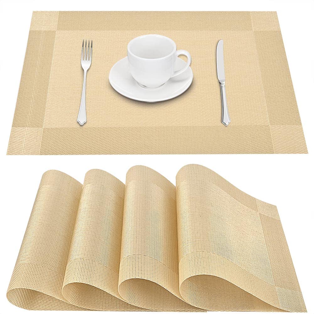 GIVERARE Placemats Set of 4, Heat-Resistant Woven Vinyl Placemat, Non-Slip Washable PVC Table Mat, Easy to Clean Premium Plastic Mats for Dining, Kitchen Table (Turquoise)