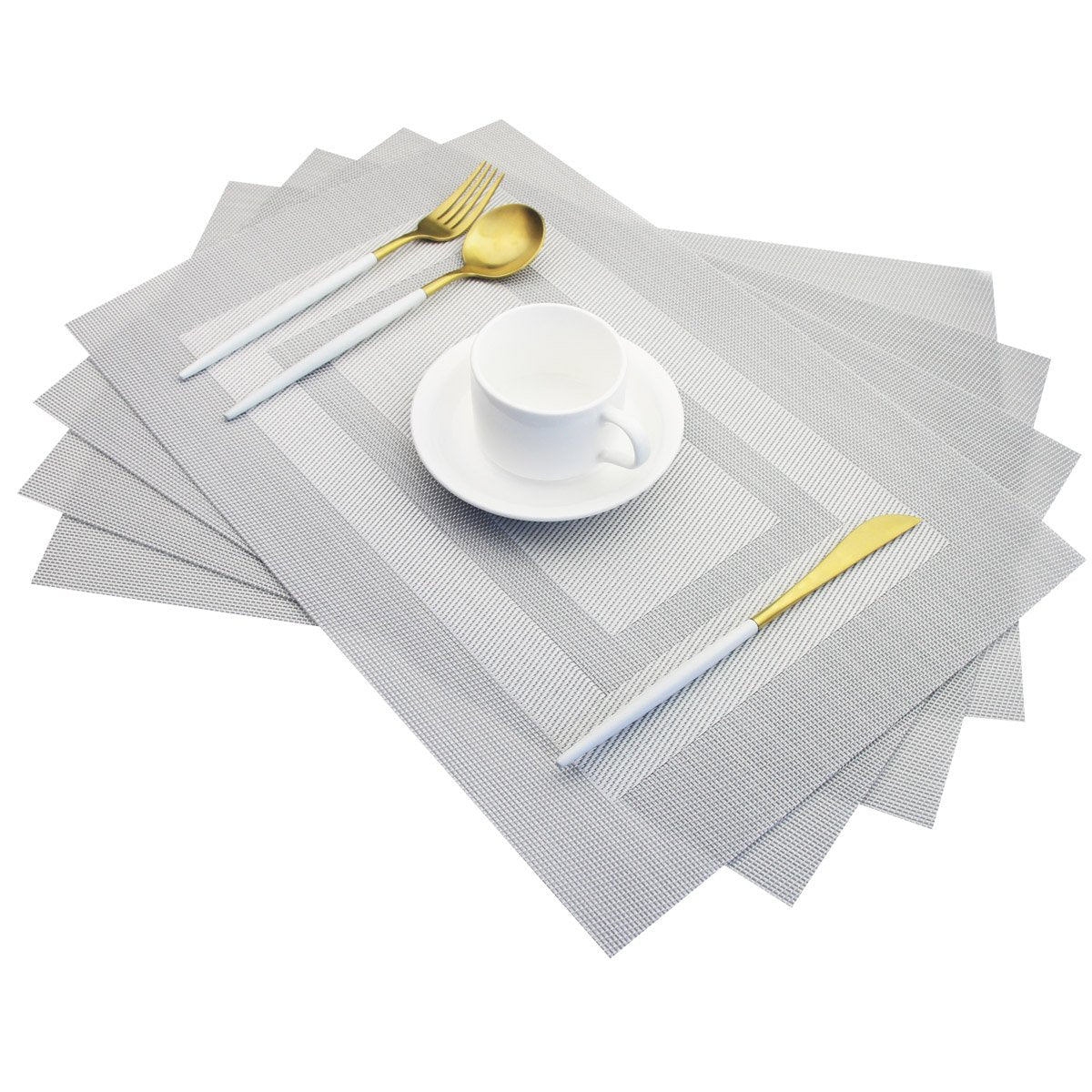 PIGCHCY Placemats,Washable Vinyl Woven Table Mats,Elegant Durable Placemats for Dining Table Set of 4 (18 x 12 inches, Navy Blue)