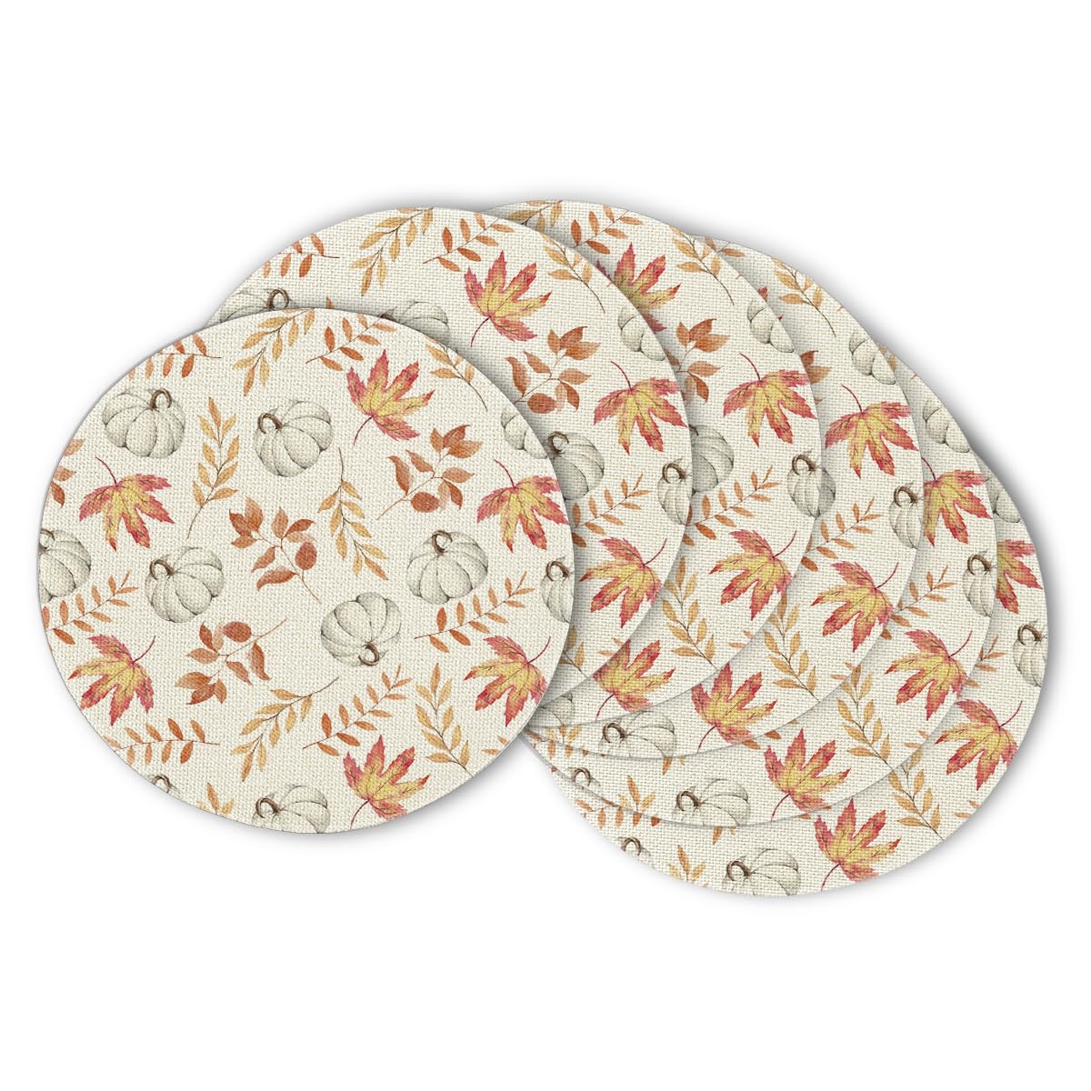 Artoid Mode Orange Pumpkins Fall Maple Leaves Round Fall Placemats Set of 4, 14 Inch Seasonal Autumn Round Table Mats for Dining Decoration