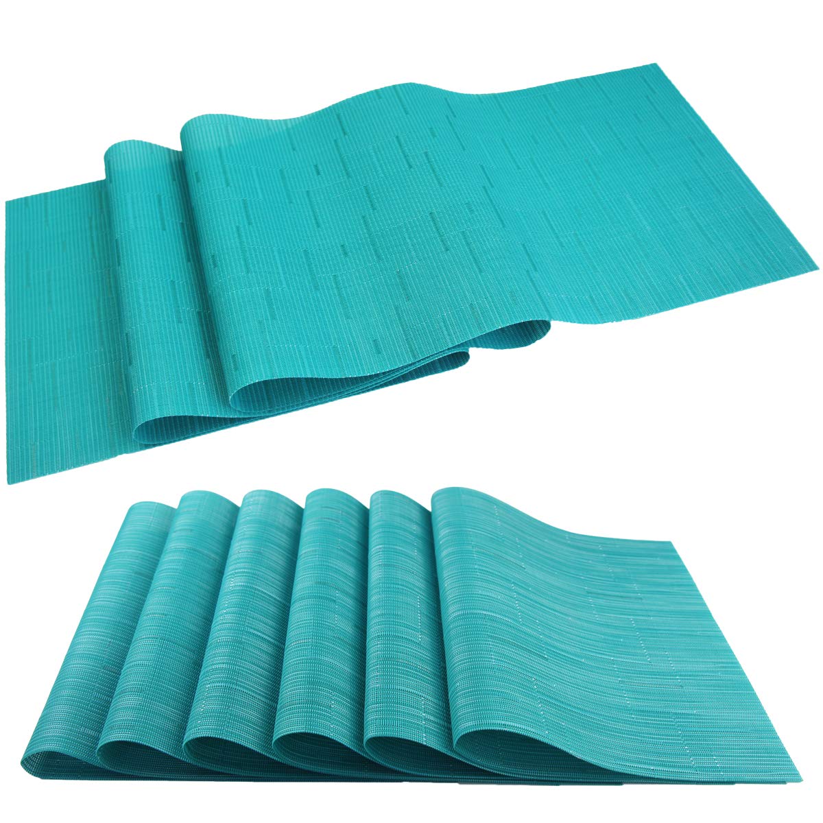 PIGCHCY Placemats,Washable Vinyl Woven Table Mats,Elegant Durable Placemats for Dining Table Set of 6 (Bamboo-Brown)