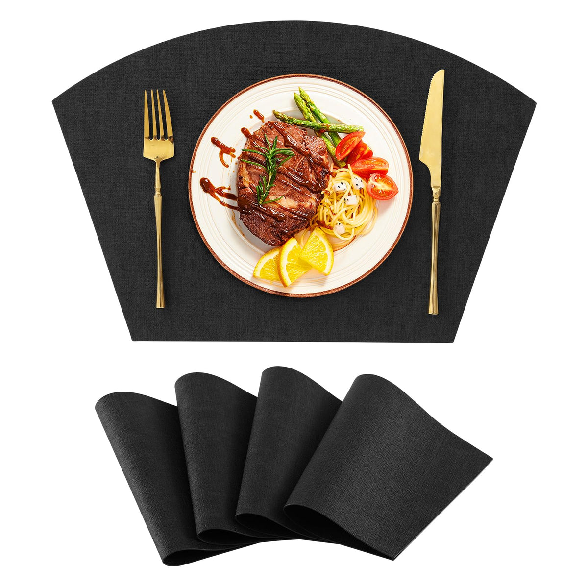Homaxy Wedge Faux Leather Placemats for Round Table, Set of 6, Light Grey