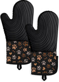 Slohif Long Silicone Oven Mitts Heat Resistant for Women - 2 Pcs Flowers 100% Cotton Oven Gloves, Non-Slip and Waterproof Silicone Oven Mitts with Hanger for Baking and Cooking