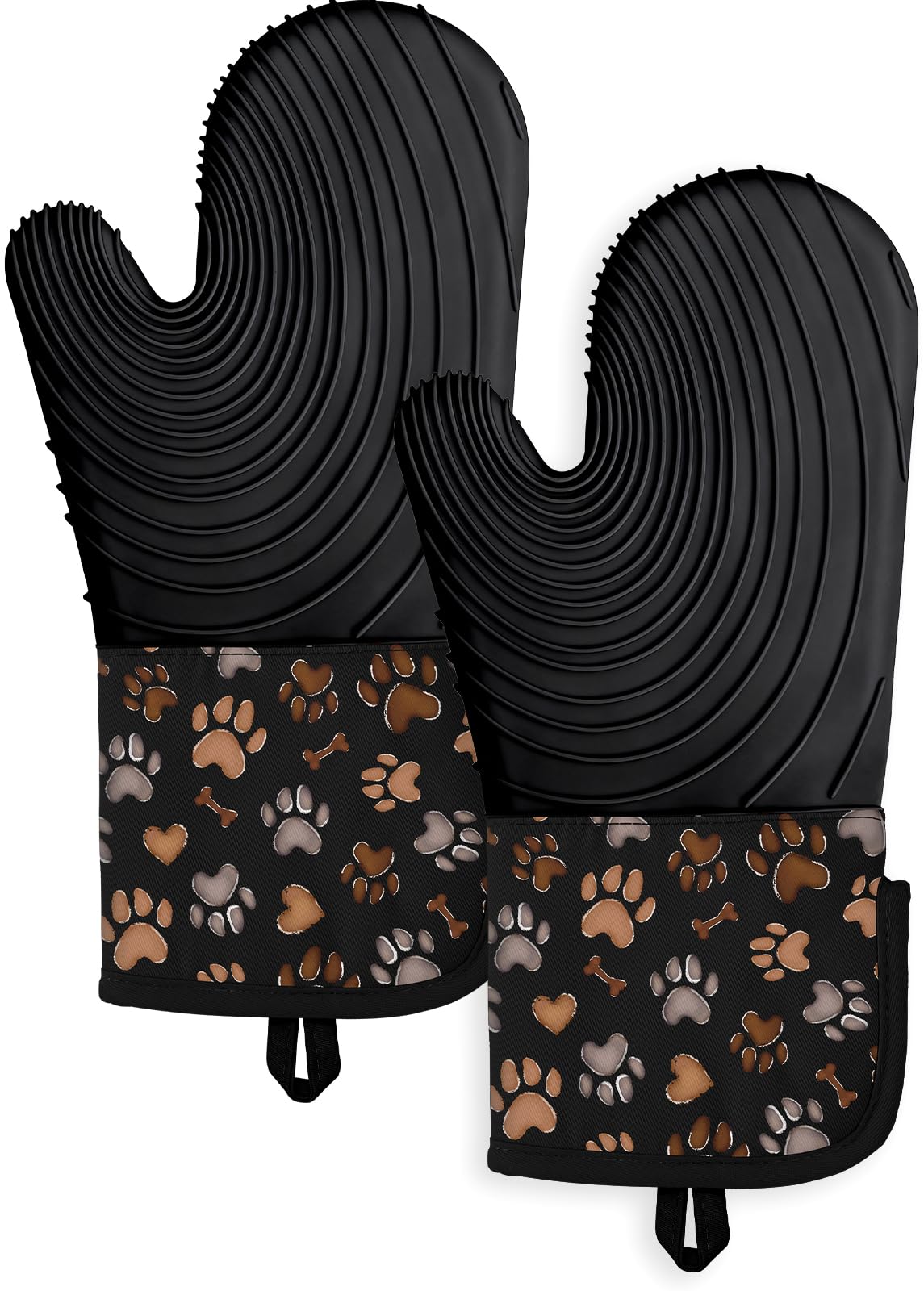 Slohif Long Silicone Oven Mitts Heat Resistant for Women - 2 Pcs Flowers 100% Cotton Oven Gloves, Non-Slip and Waterproof Silicone Oven Mitts with Hanger for Baking and Cooking