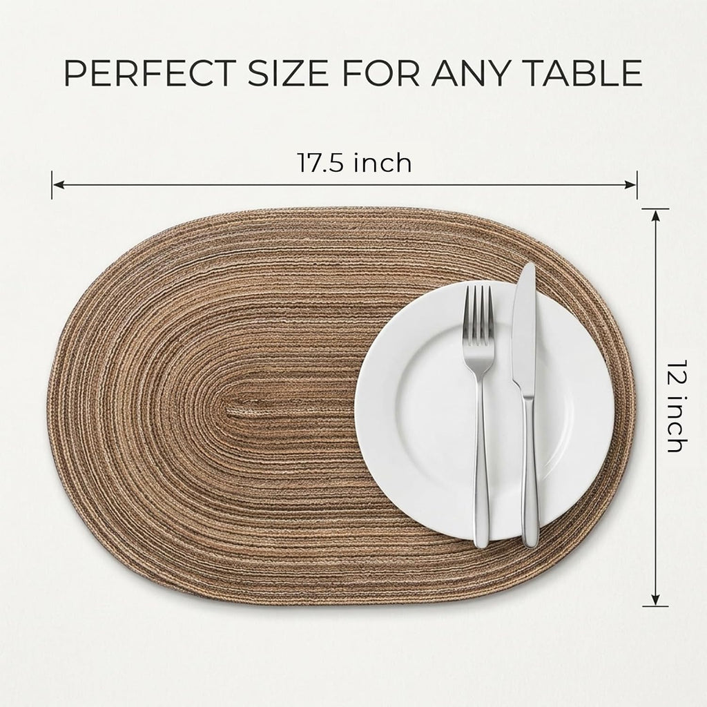 Placemats Set of 6, Woven Oval Braided Dining Table Mats(Brown)