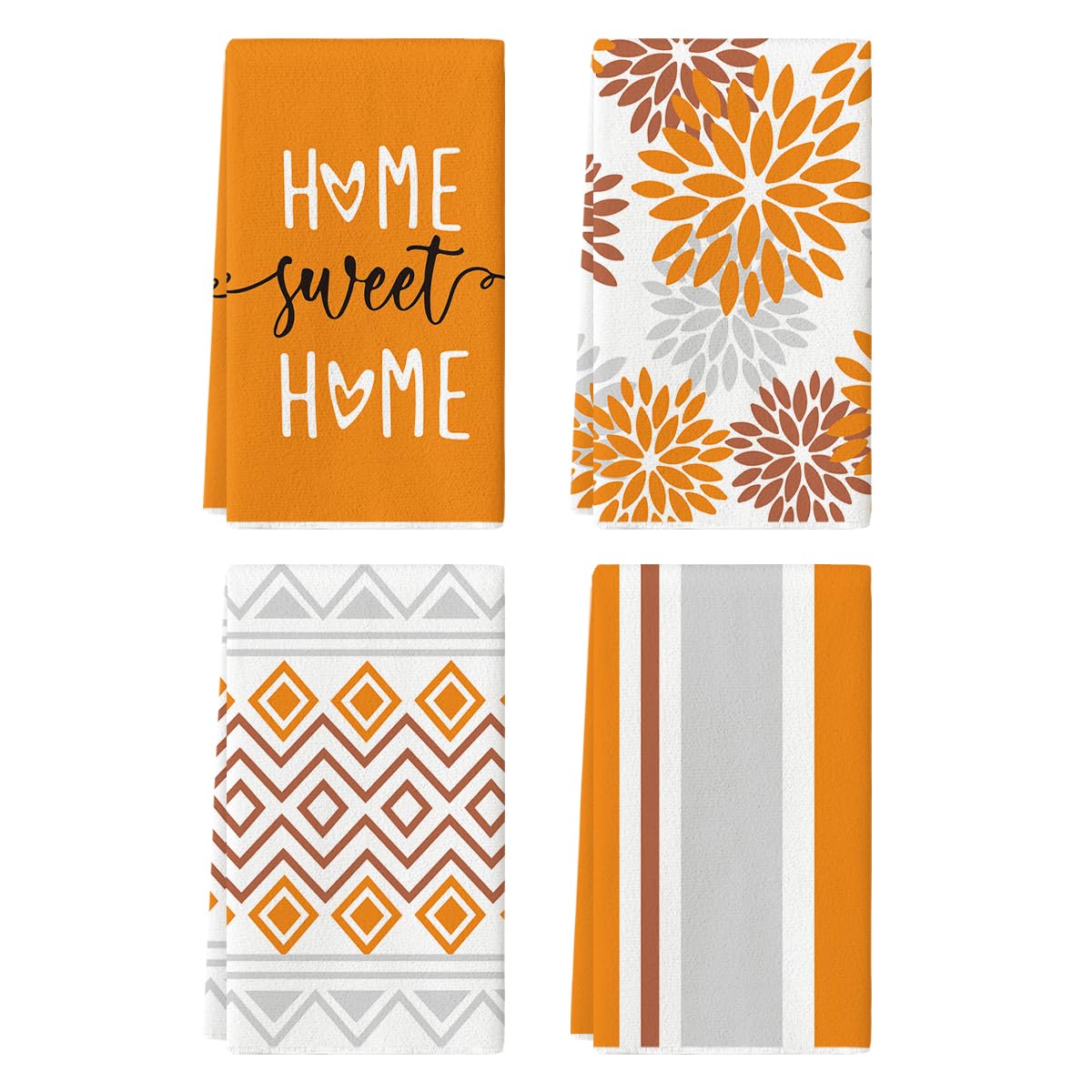 Artoid Mode Grey Home Sweet Home Stripes Boho Spring Kitchen Towels Dish Towels, 18x26 Inch Farmhouse Summer Decoration Hand Towels Set of 4
