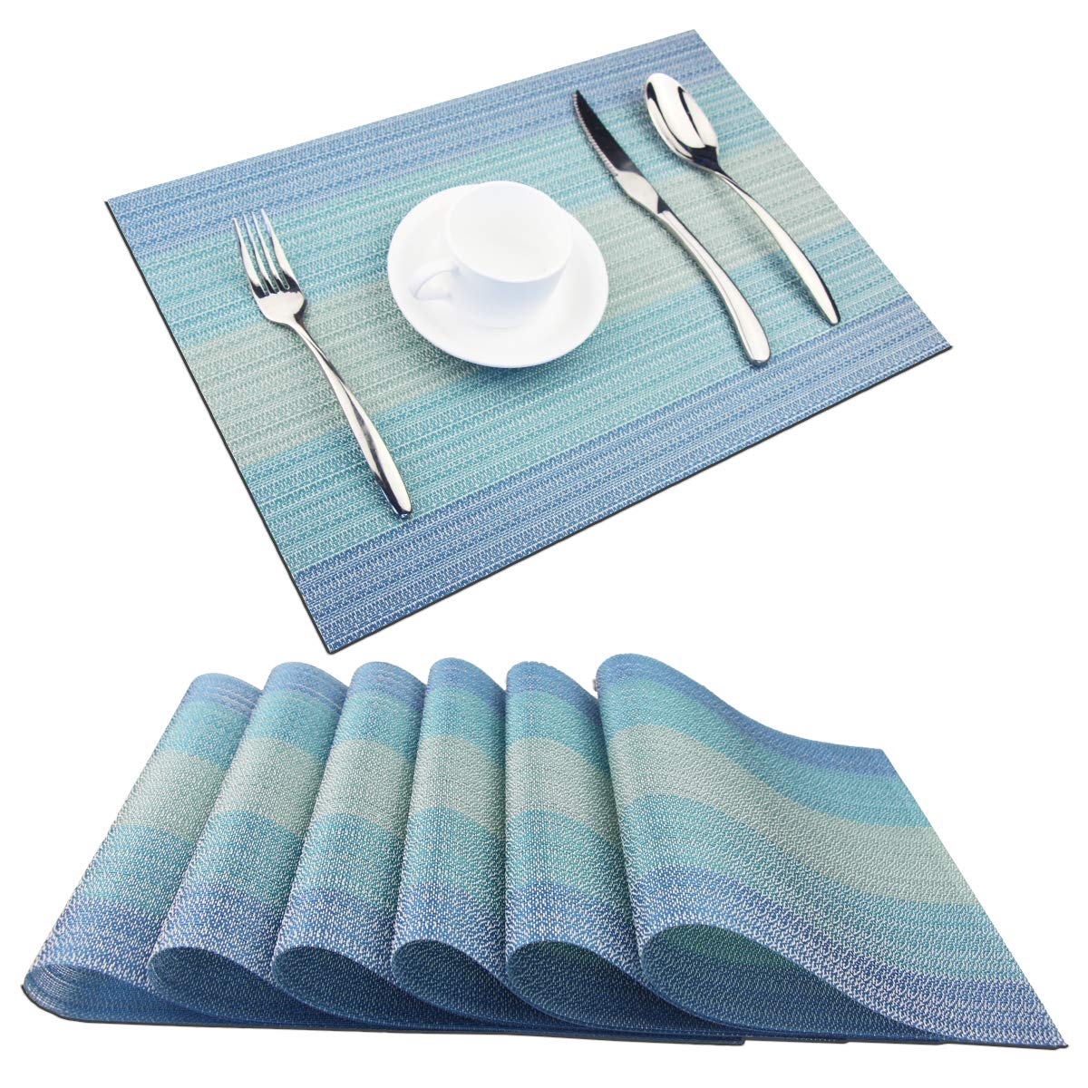 PIGCHCY Placemats,Washable Vinyl Woven Table Mats,Elegant Durable Placemats for Dining Table Set of 4 (18 x 12 inches, Navy Blue)