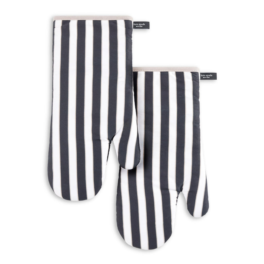 kate spade new york Botanical Stripe Oven Mitt 2-Pack Set, 7" x 13", Green/Pink