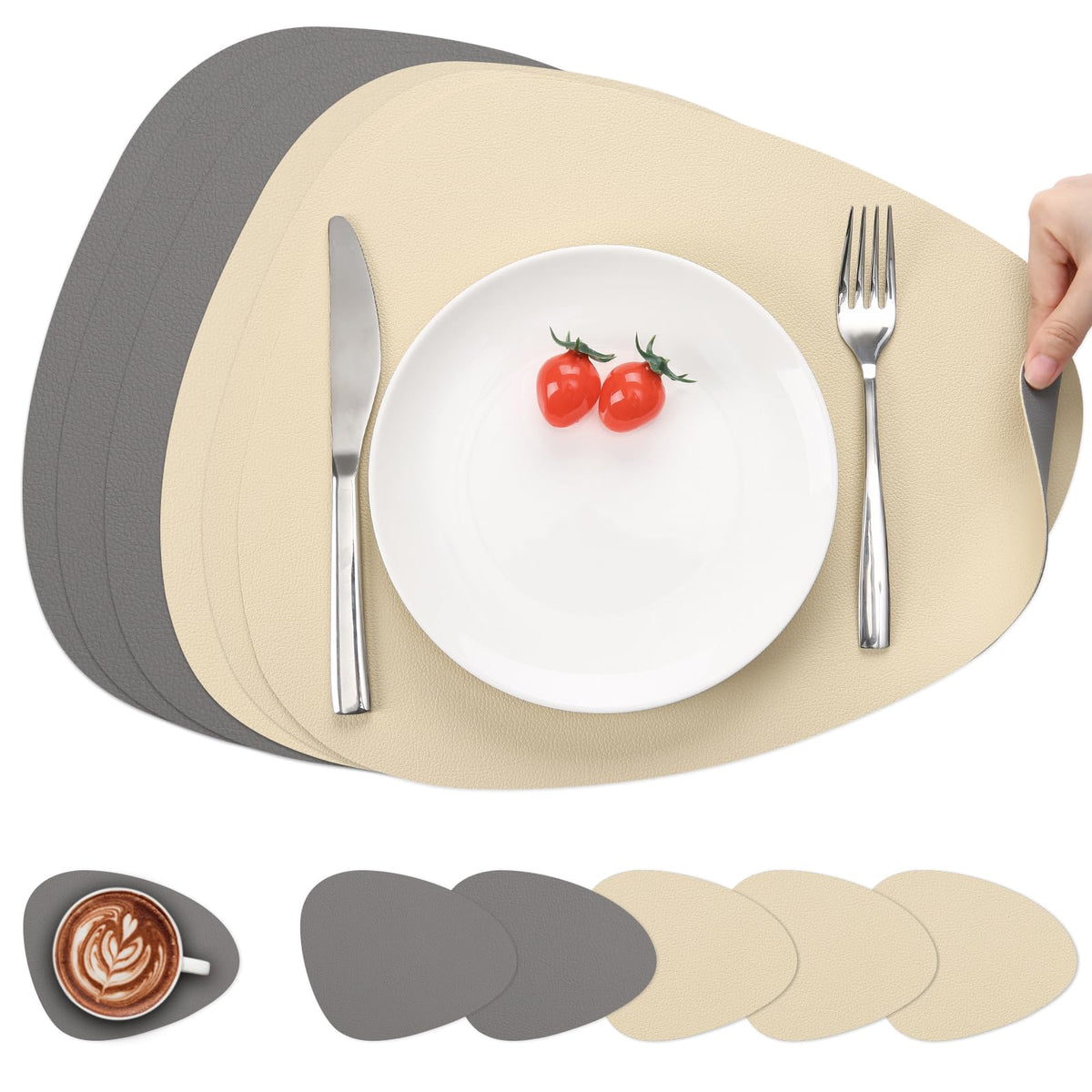 Myir JUN Placemats Set of 4 Faux Leather Placemats with Coasters