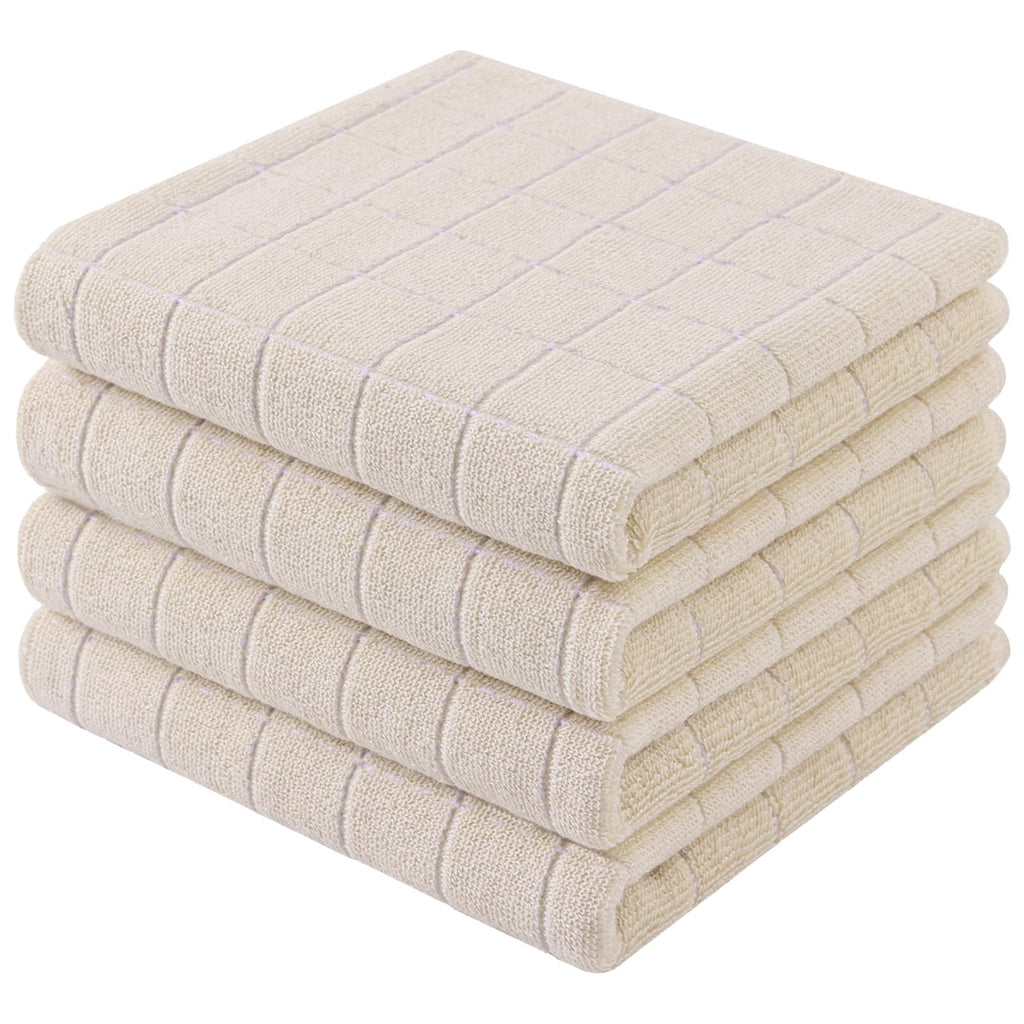 Mordimy Cotton Terry Checkered Kitchen Towels, 16"x 26", 4 Pack, Tan