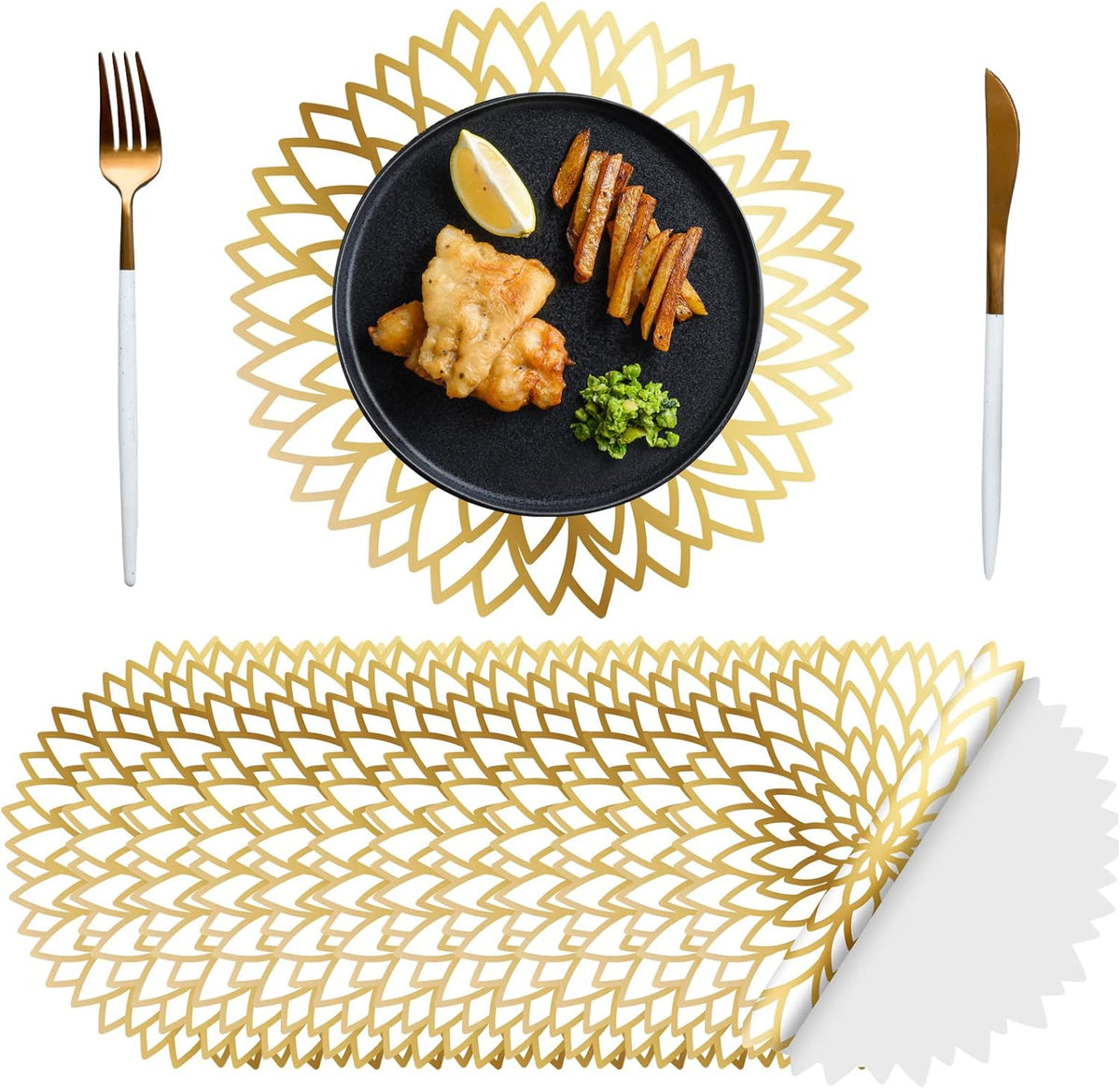Sinmoe 100 Pcs Disposable Paper Placemats Bulk,Gold,Gradient