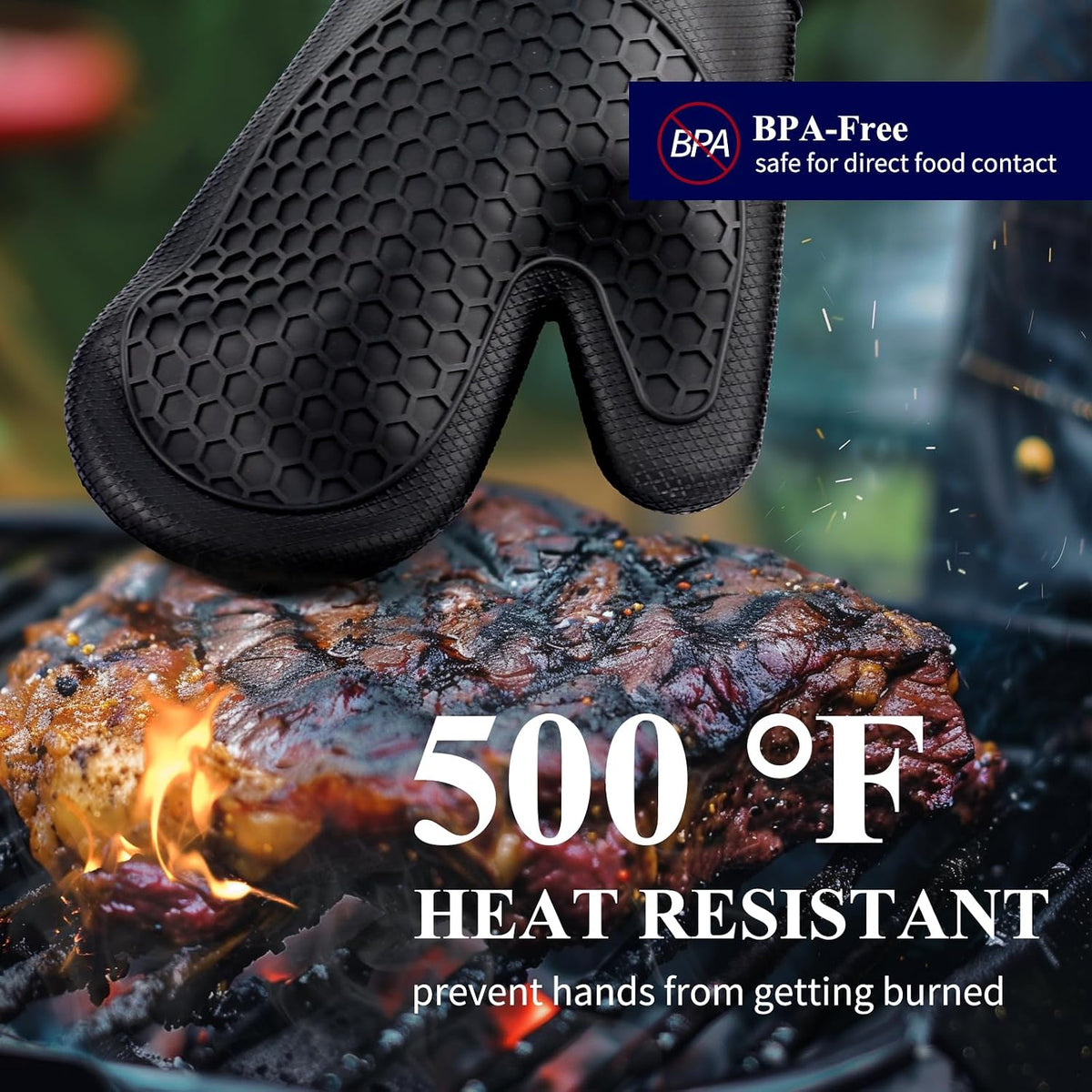 Kitsure Silicone Oven Mitts, Kitchen Gadgets, Apartment Essentials, Black