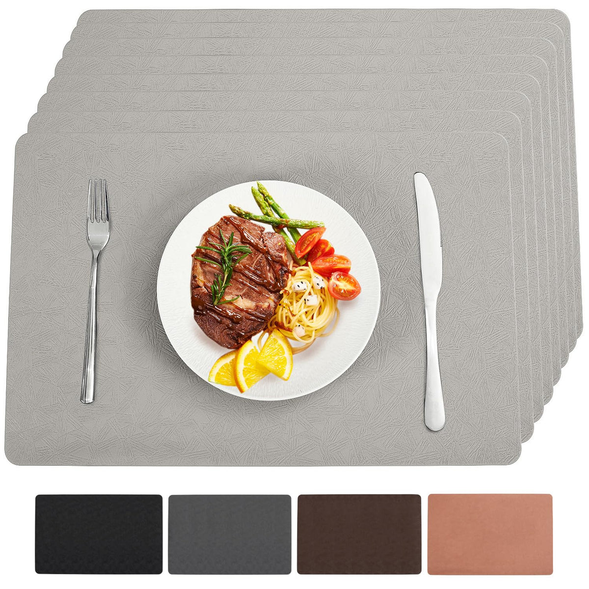 Vinyl Plastic Placemats Set of 6 Waterproof Wipeable Table Mats