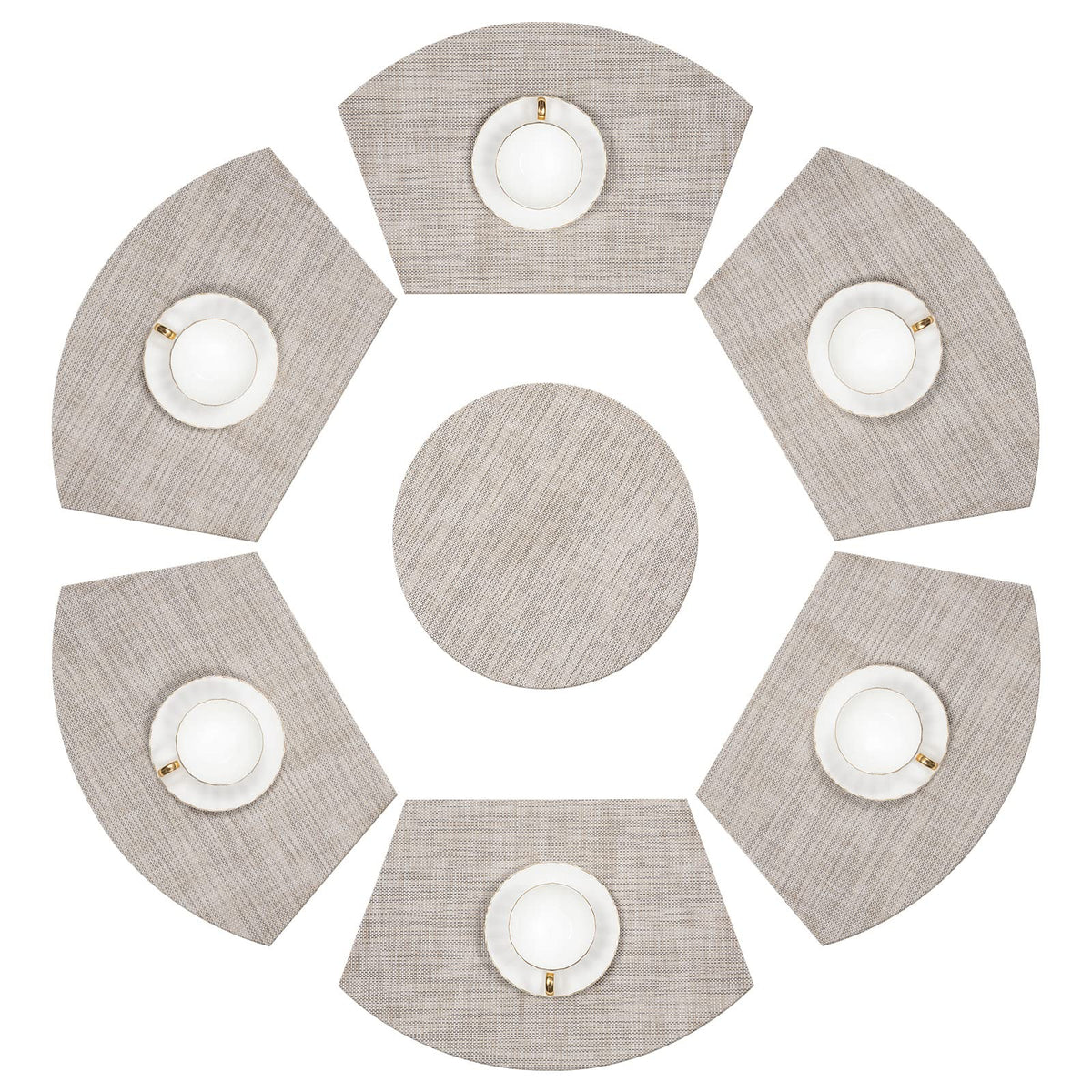 SHACOS Small Round Table Placemats Set of 5 Woven Vinyl Wedge Placemats with Centerpiece Round Table Mats Heat Resistant Wipe Clean (5, Black Gray)