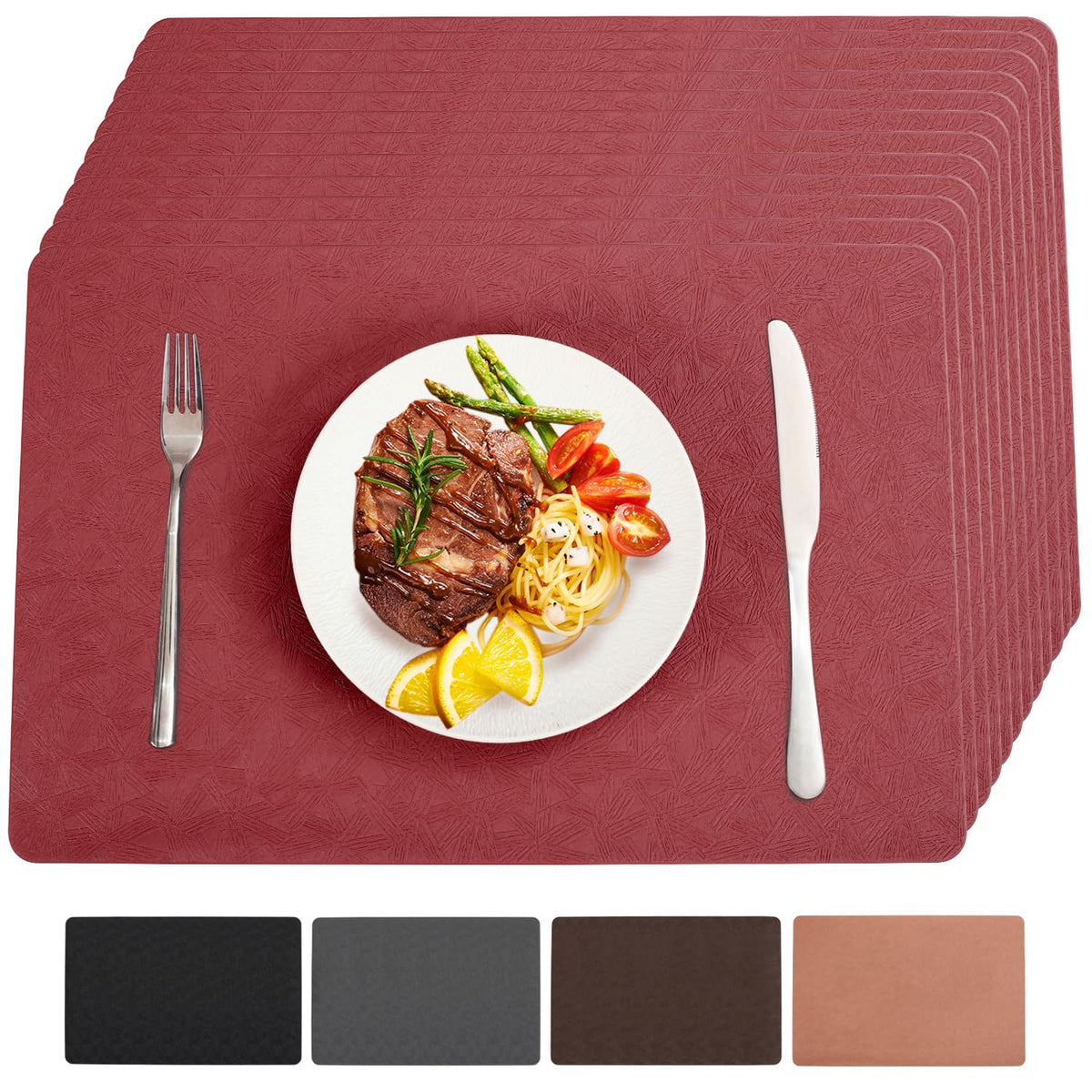 Vinyl Plastic Placemats Set of 6 Waterproof Wipeable Table Mats