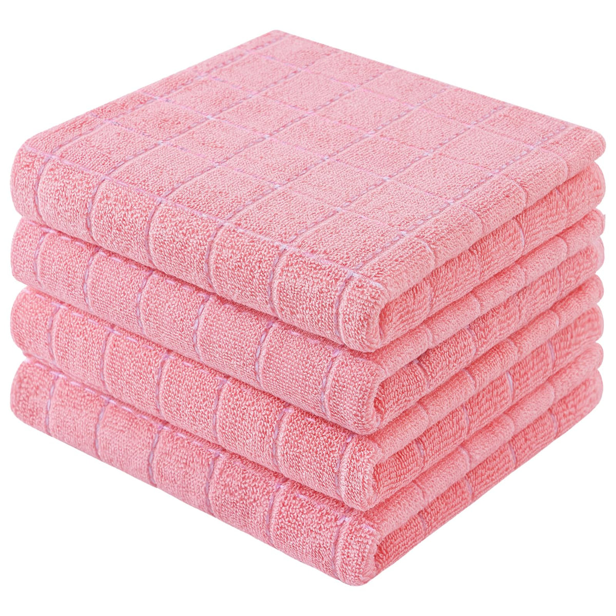 Mordimy Cotton Terry Checkered Kitchen Towels, 16"x 26", 4 Pack, Tan